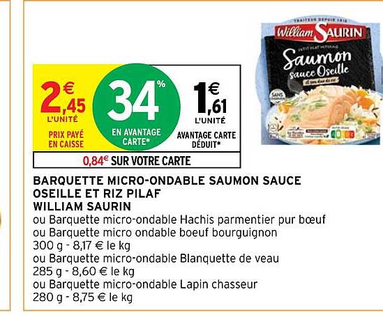 barquette micro-ondable saumon sauce oseille et riz pilaf william saurin