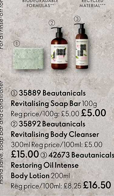 beautanicals revitalising soap bar, beautanicals revitalising body cleanser, beautanicals restoring oil intense body lotion