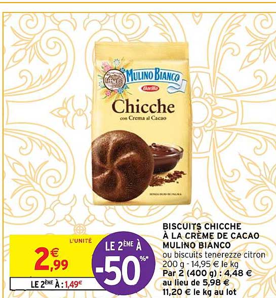 biscuits chicche à la crème de cacao mulino bianco