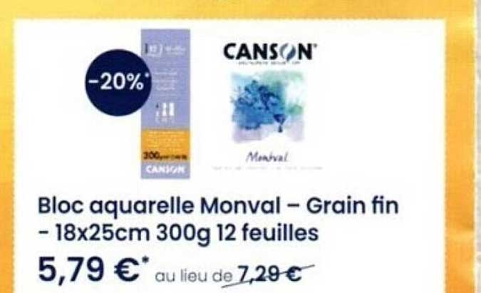 Bloc Aquarelle Monval - Grain Fin - 18 X 25 Cm 300 G 12 Feuilles