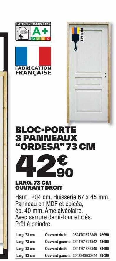 bloc-porte 3 panneaux "ordesa" 73 cm