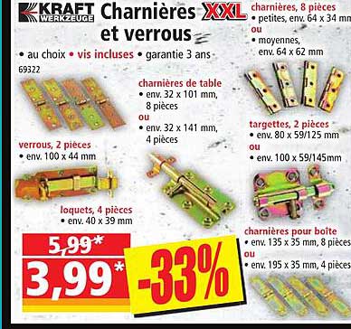 charnières xxl et verrous kraft werkzeuge