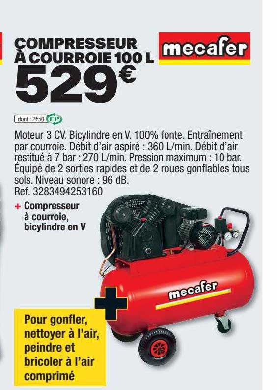 compresseur à courroie 100l mecafer
