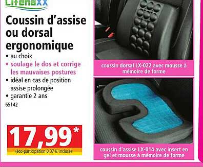 coussin d'assise ou dorsal ergonomique