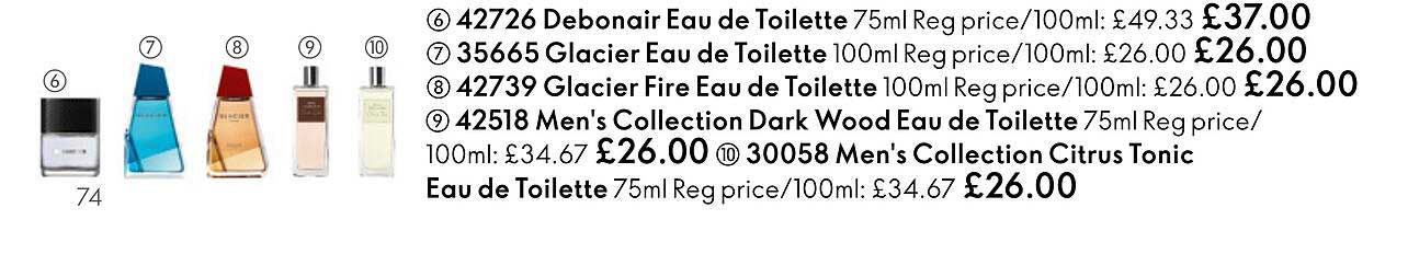 debonair eau de toilette, glacier eau de toilette, glacier fire eau de toilette, men's collection dark wood eau de toilette, men's collection citrus tonic eau de toilette