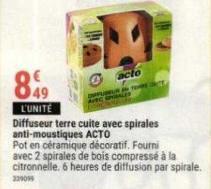 diffuseur terre cuite avec spirales anti-moustiques acto