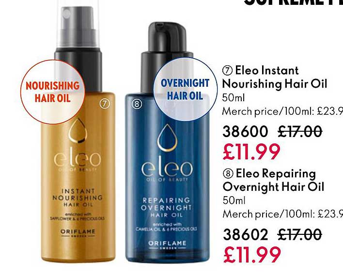 eleo instant nourishing hair oil, eleo repairing overnight hair oil
