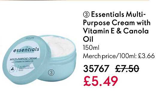 essentials multi-purpose cream with vitamin e & canola oil