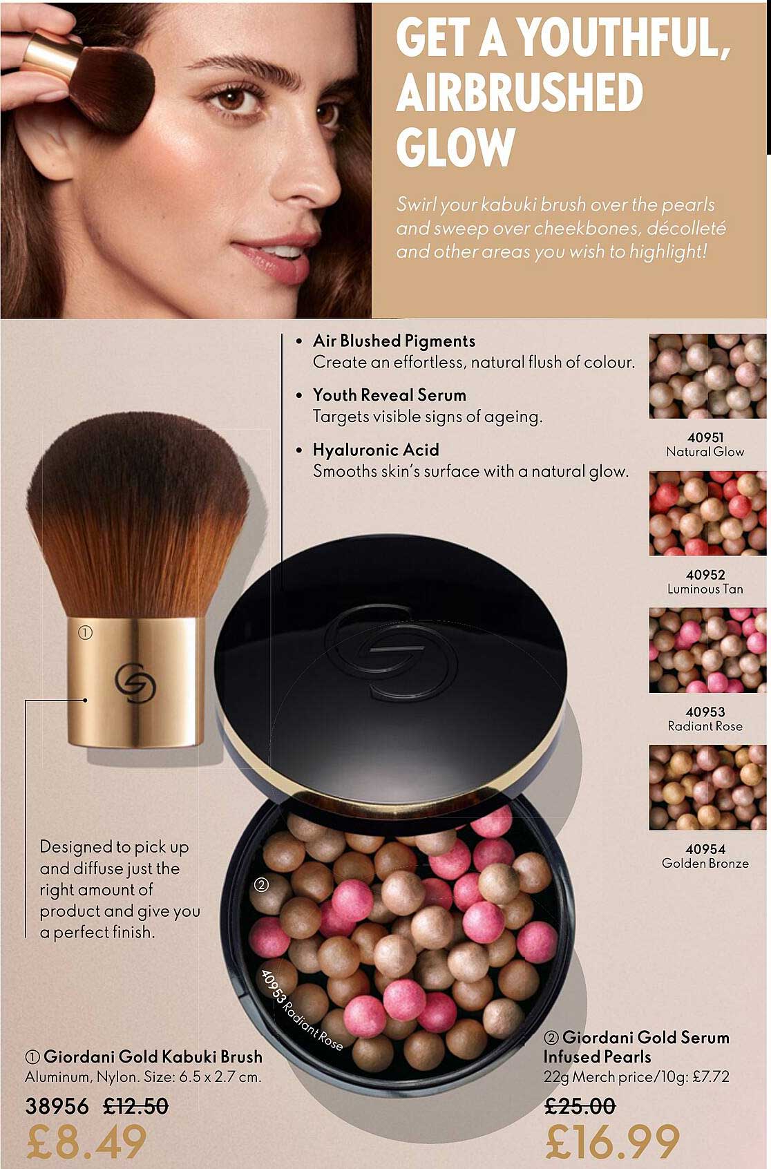 giordani gold kabuki brush, giordani gold serum infused pearls