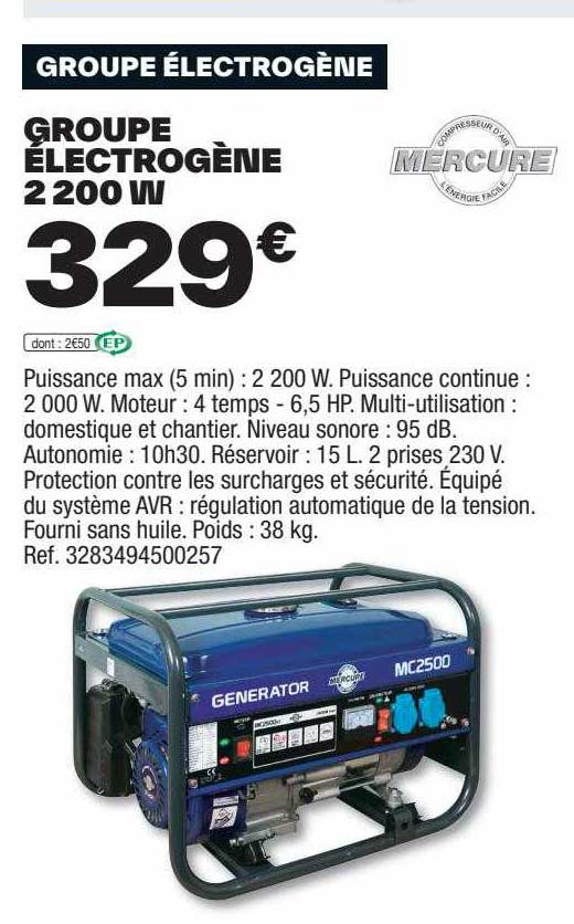 groupe électrogène 2200w mercure