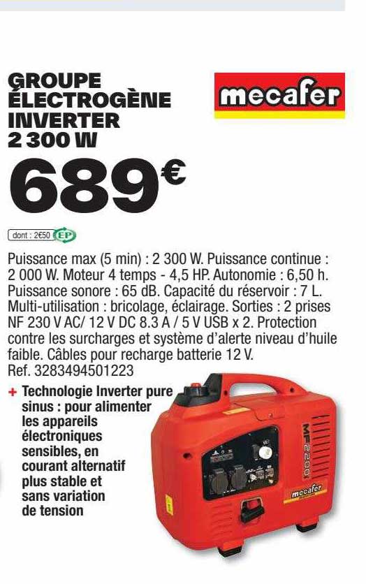 Groupe électrogène Inverter 2300w Mecafer