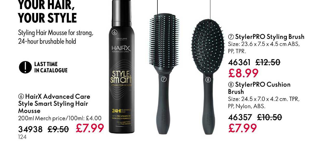 hairx advanced care style smart styling hair mousse, styler pro styling brush, styler pro cushion brush