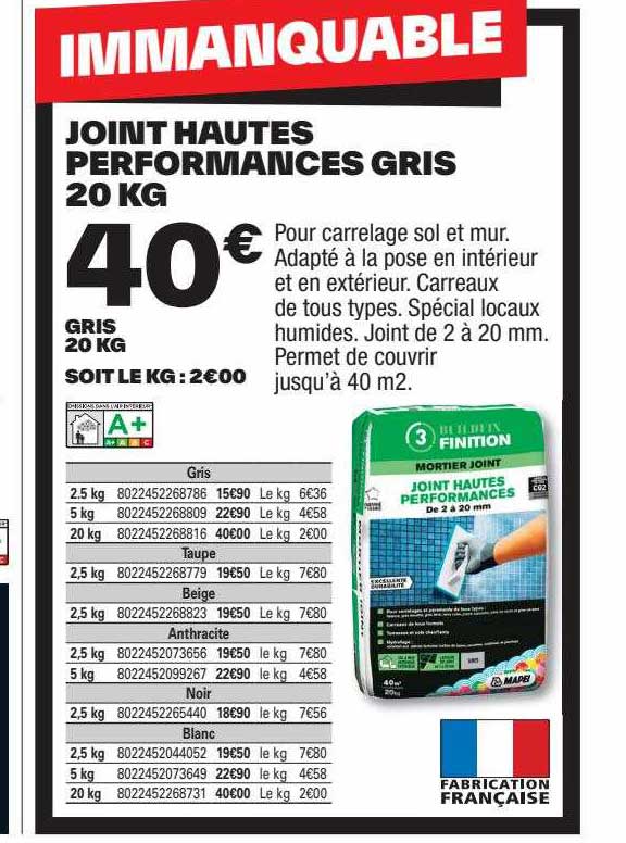 joint hautes performances gris 20 kg