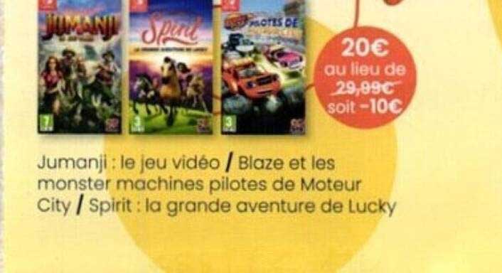 jumanji : le jeu vidéo/blaze et les monster machines pilotes de moteur city/spirit : la grande aventure de lucky