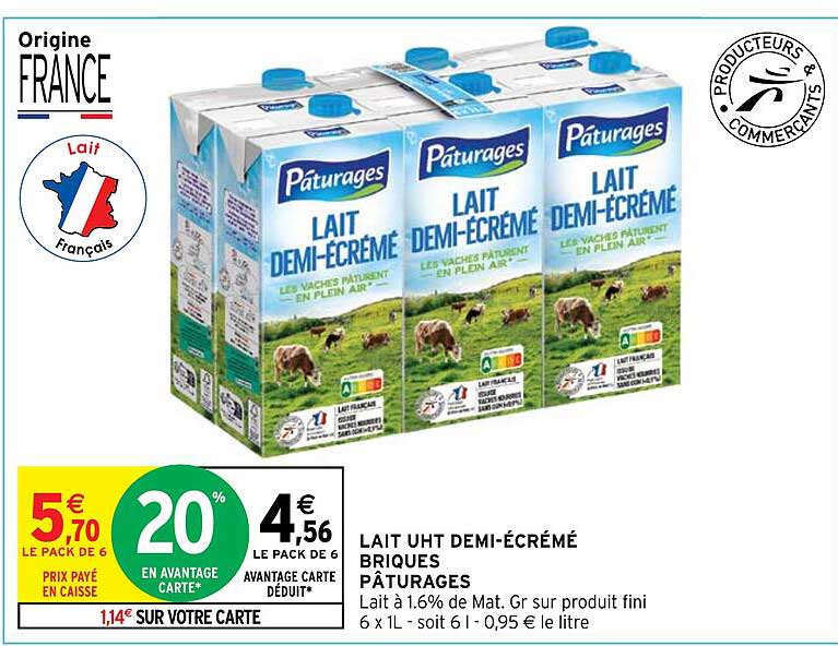 lait uht demi-écrémé briques pâturages