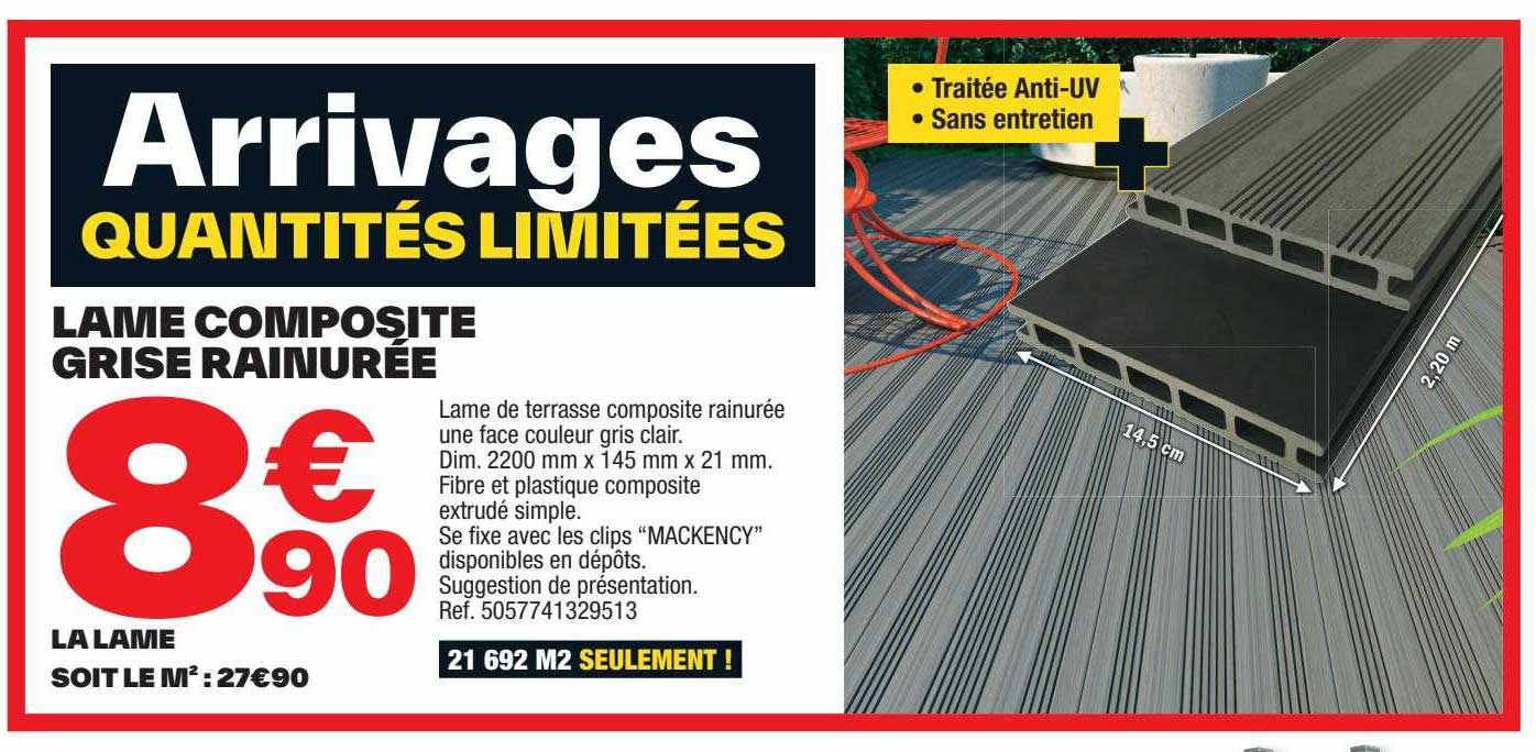 lame composite grise rainurée