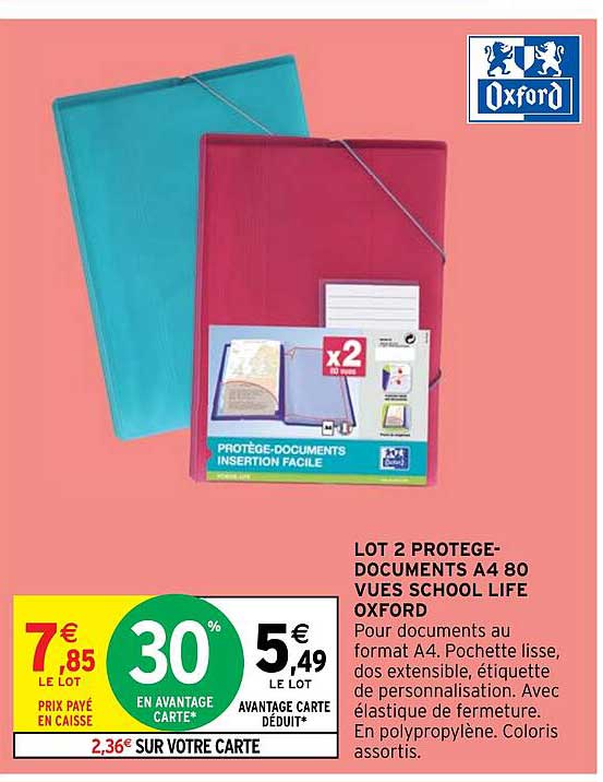 lot 2 protège-documents A4 80 vues school life oxford