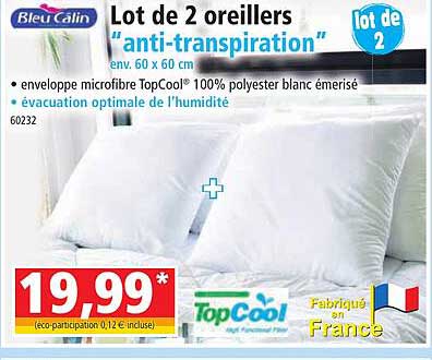 lot de 2 oreillers "anti-transpiration" bleu câlin