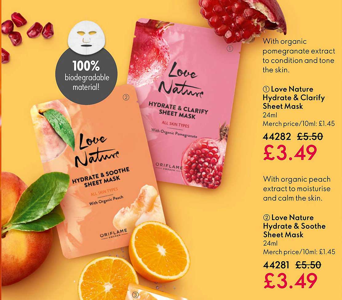 love nature hydrate & clarify sheet mask, love nature hydrate & soothe sheet mask