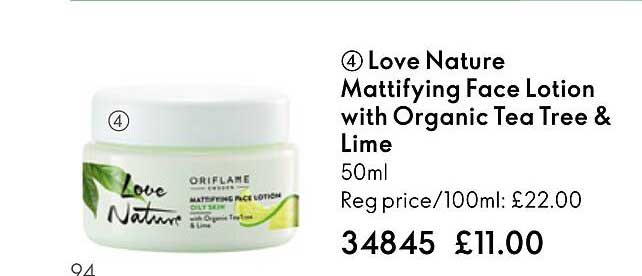 Love Nature Mattifying Face Lotioin With Organic Tea Tree & Lime