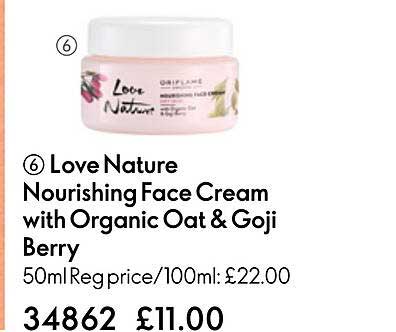 love nature nourishing face cream wiht organic oat & goji berry
