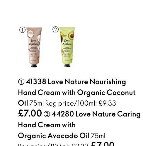 love nature nourishing hand cream with organic coconut, love nature caring hand cream with organic avocado oil