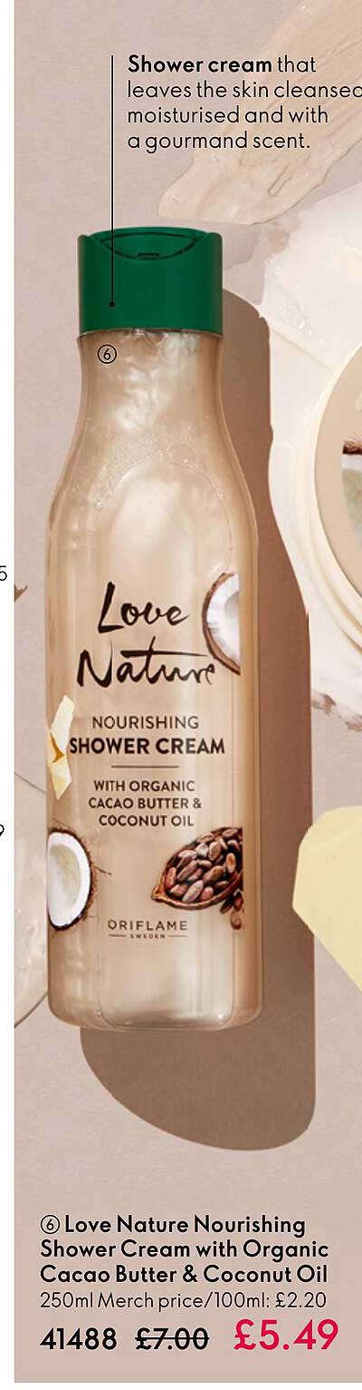 love nature nourishing shower cream with organic cacao butter & coconut oil