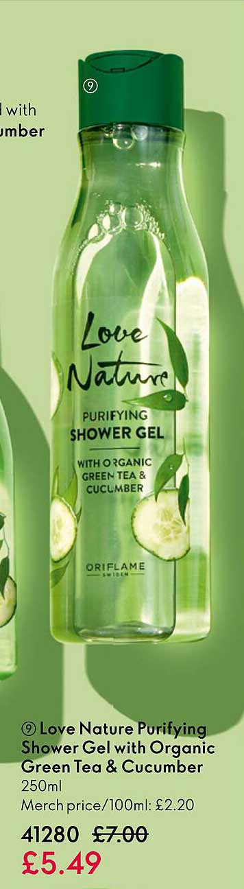 love nature purifying shower gel with organic green tea & cucumber