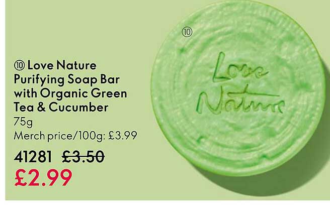 love nature purifying soap bar with organic green tea & cucumber
