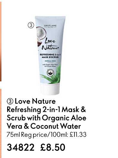 love nature refreshing 2-in-1 mask & scrub with organic aloe vera & coconut water