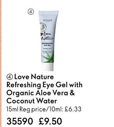 love nature refreshing eye gel with organic aloe vera & coconut water