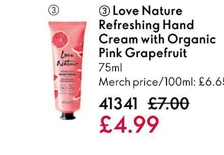 love nature refreshing hand cream with organic pink grapefruit