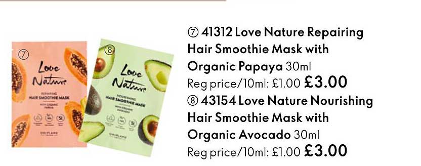 love nature repairing hair smoothie mask with organic papaya, love nature nourishing hair smoothie mask with organic avocado