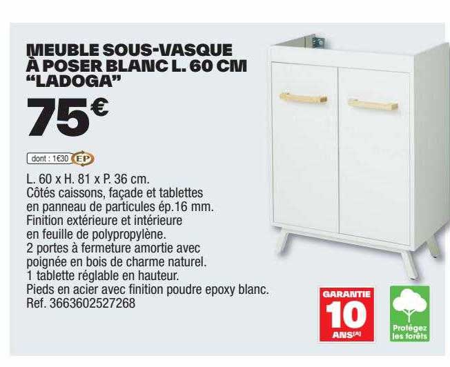 meuble sous-vasque à poser blanc l. 60 cm "ladoga"