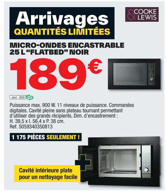 Micro-ondes Encastrable 25l "flatbed" Noir Cooke & Lewis