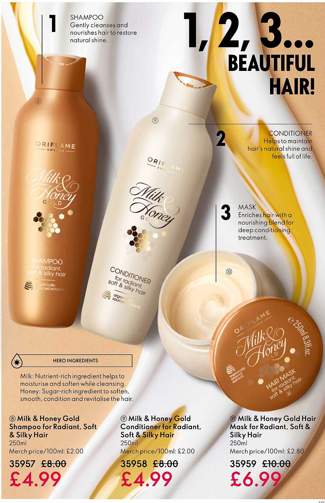 milk & honey gold shampoo for radiant soft & silky hair, milk & honey gold conditioner for radiant soft & silky hair, milk & honey gold hair mask for radiant soft & silky hair