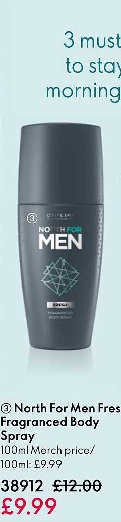 north for men fresh fragranced body spray