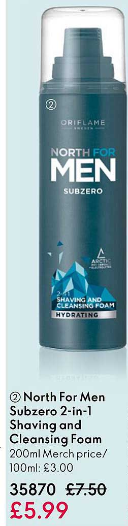 north for men subzero 2-in-1 shaving and cleansing foam