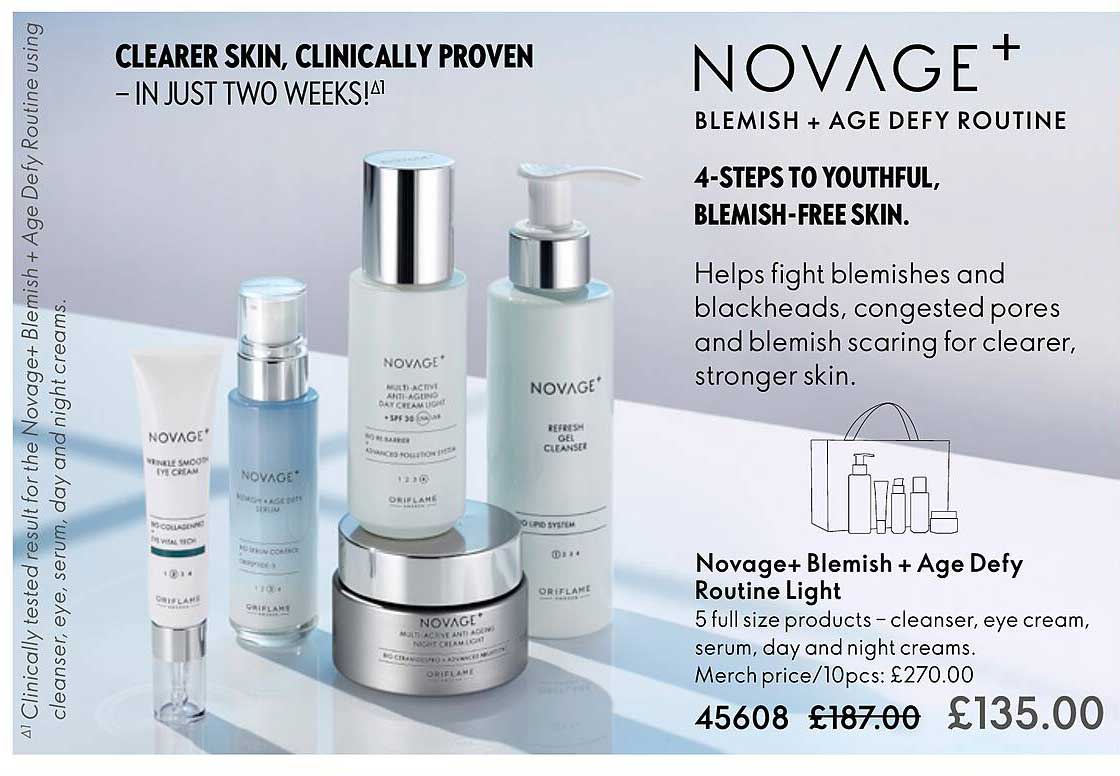 novage+ blemish + âge defy routine light