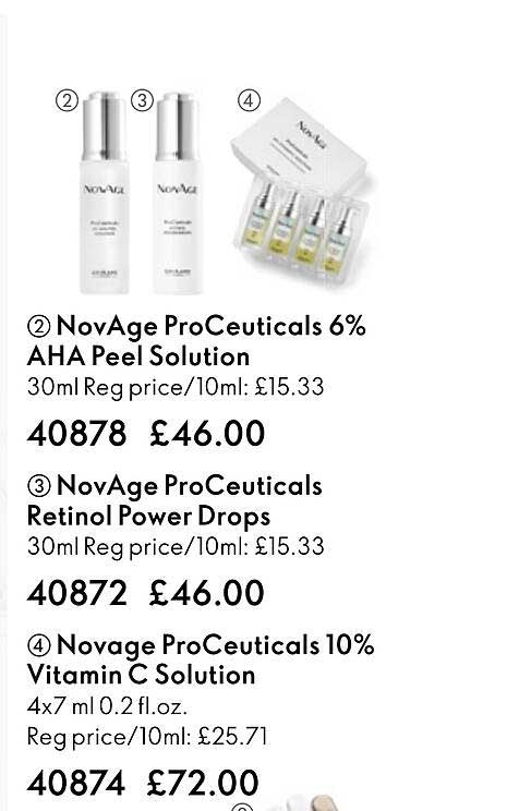 novage pro ceuticals 6% aha peel solution, novage pro ceuticals retinol power drops, novage pro ceuticals 10% vitamin c solution