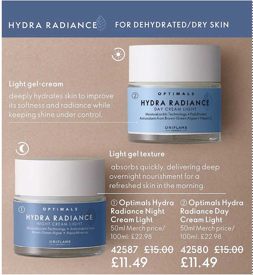 optimals hydra radiance night cream light, optimals hydra radiance day cream light