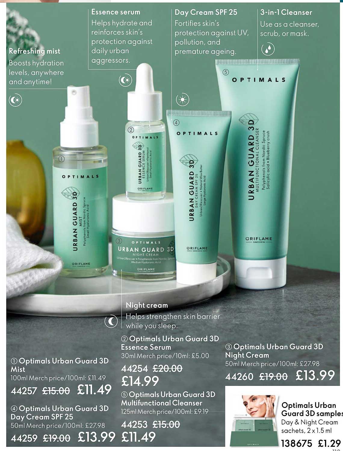 optimals urban guard 3d mist, optimals urban guard 3d day cream spf 25, optimals urban guard 3d essence serum, optimals urban guard 3d multifunctional cleanser, optimals urban guard 3d night cream