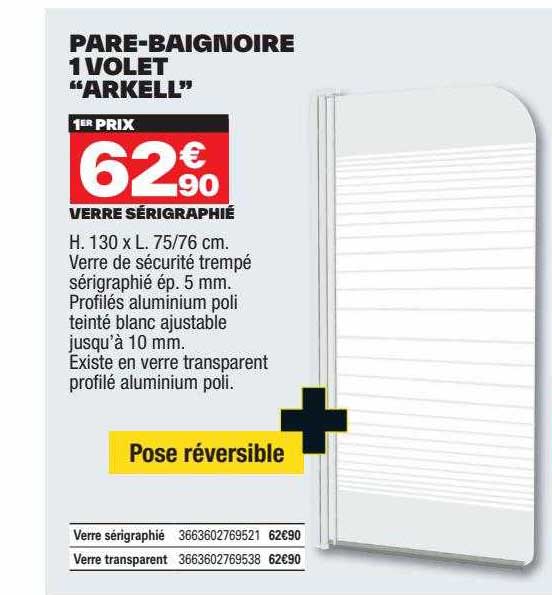 pare-baignoire 1 volet "arkell"