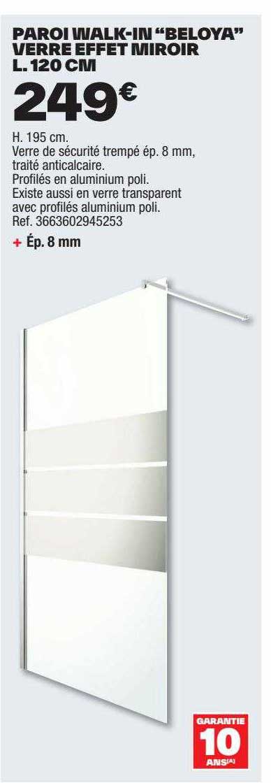 paroi walk-in "beloya" verre effet miroir l. 120 cm
