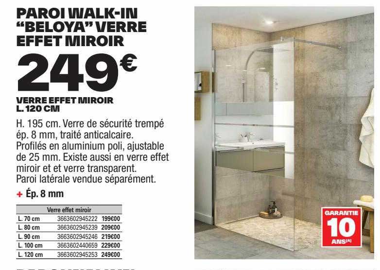 paroi walk-in "beloya" verre effet miroir