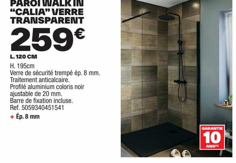 paroi walk-in "calia" verre transparent