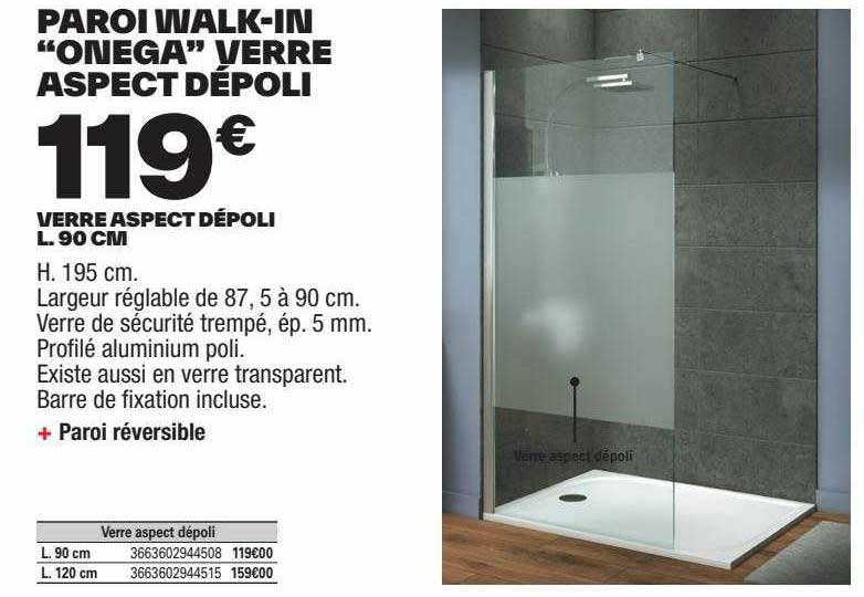 paroi walk-in "onega" verre aspect dépoli