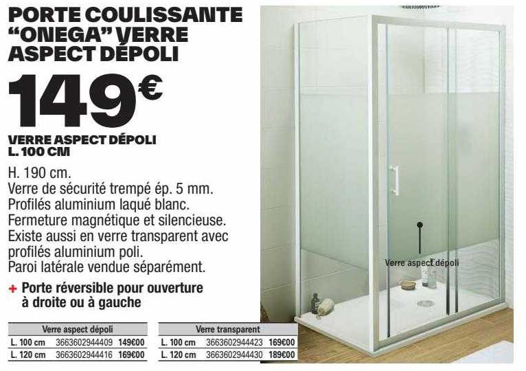 porte coulissante "onega" verre aspect dépoli