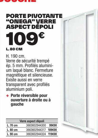 porte pivotante "onega" verre aspect dépoli
