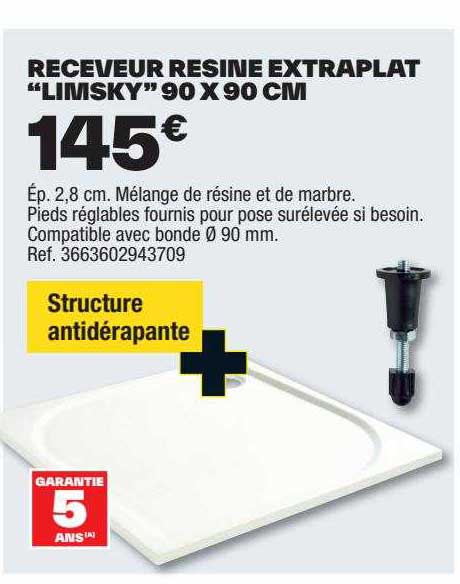 receveur résine extraplat "limsky" 90 x 90 cm